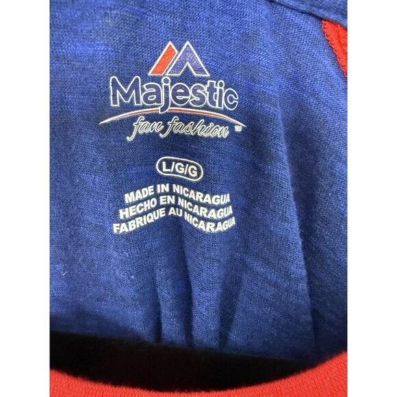 Majestic NBA Philadelphia 76ers Women’s Scalloped Red And Blue Shirt Sz Large - Picture 5 of 9